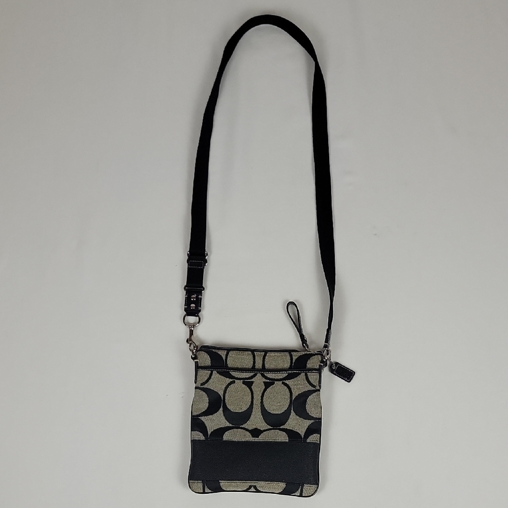 Coach Black and Tan Signature Crossbody Pouch Small 3 Pocket Purse